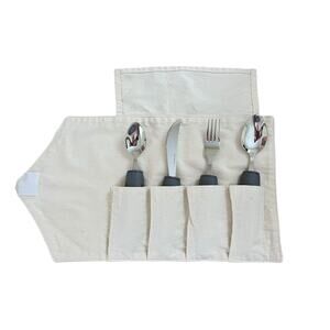 BunMo | Adaptive Weighted 4 Pc Silverware Set W Beige Canvas Case